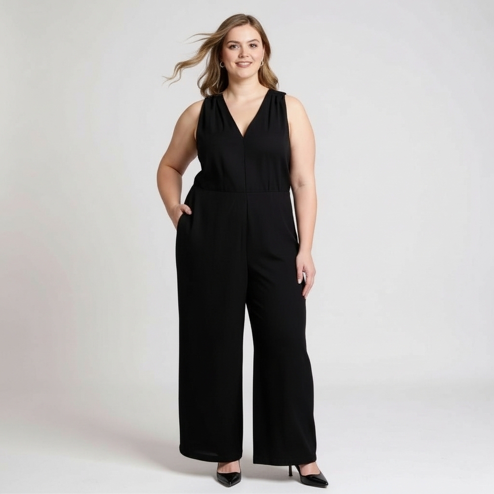 NWT Sleeveless Cotton Jumpsuit In Black Size XL